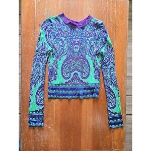 Free People New Age Cropped Sweater Womens XS Paisley Pullover Long Sleeve